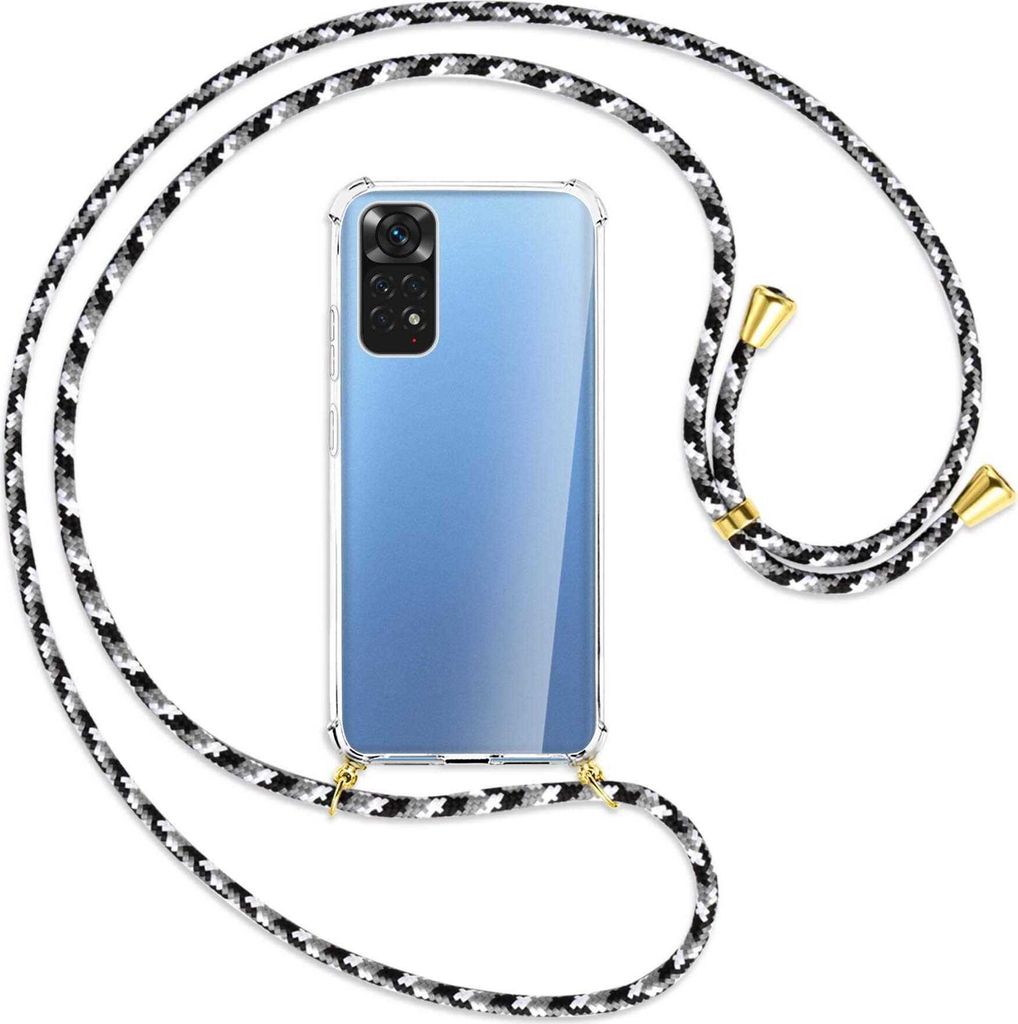 Handykette Backcover-Schutzhülle mit Band (Metall goldfarben) für Xiaomi Redmi Note 11S 4G - schwarz/grau/weiß
