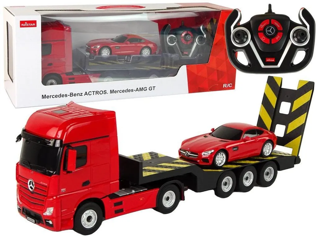 Remorque Mercedes Rouge R/C 1:26 avec fonctions lumineuses et sons