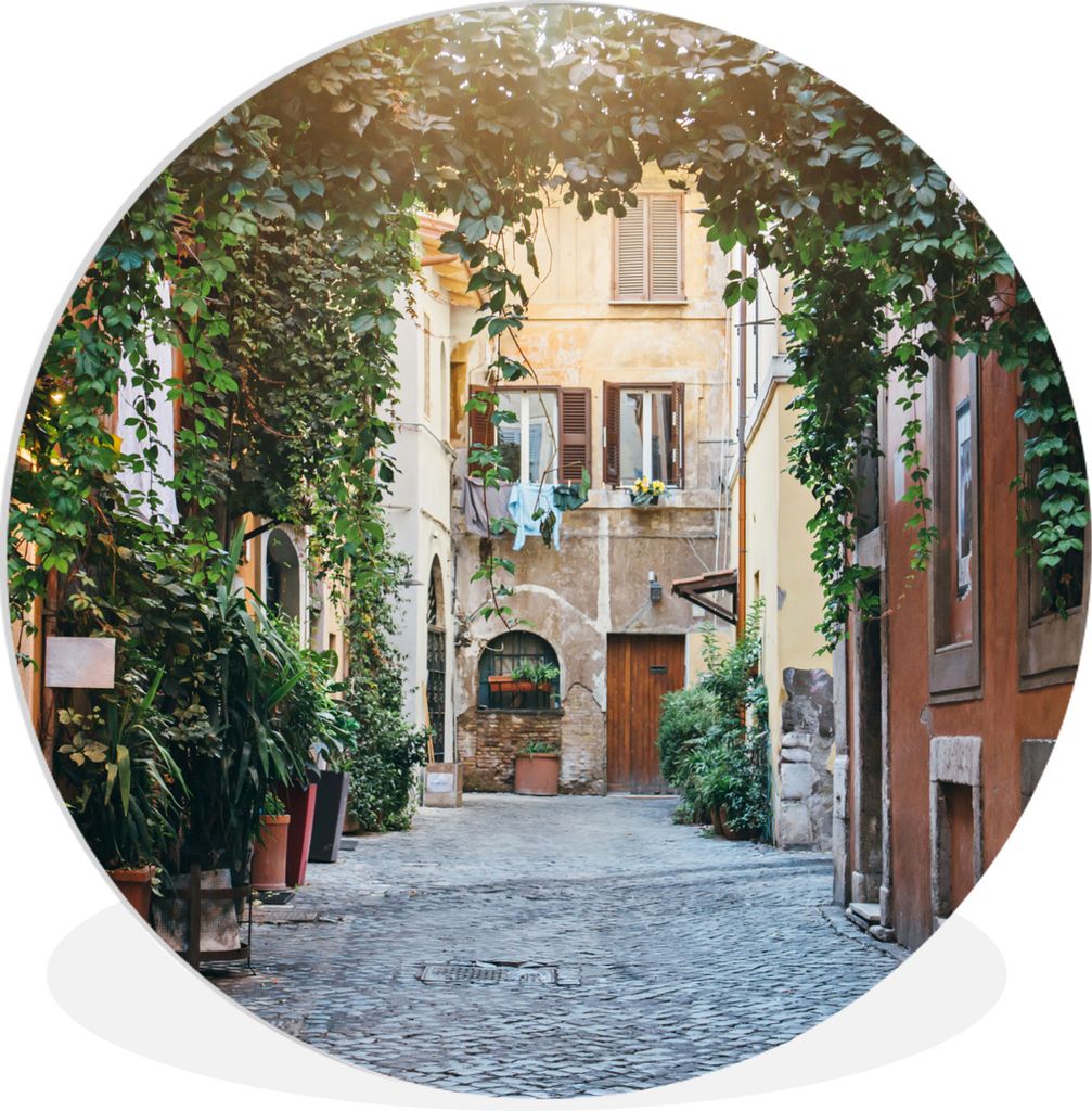 MuchoWow Rundes Wandbild - Runde Bilder Italien - Straße - Schleicher Ø 90 cm Kreis Wanddekoration Kunststoff - Wandkreis - Wandschmuck - Wand-...