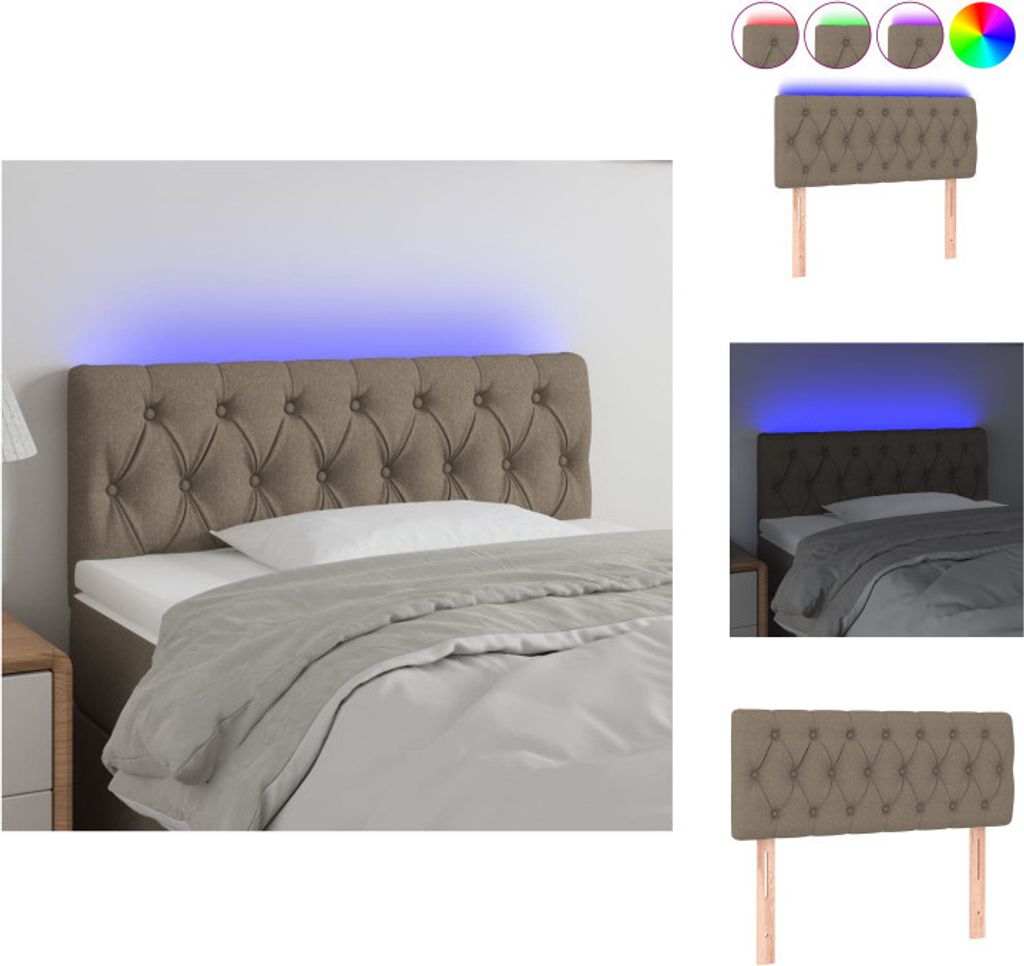 vidaXL LED Kopfteil Taupe 100x7x78/88 cm Stoff - Kopf- & Fußenden