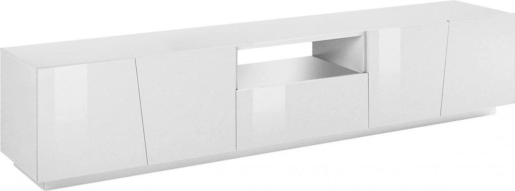 Fernsehschrank Dlori, Niedriges Sideboard für Wohnzimmer, Sockel für TV-Möbel, 100 % Italy, cm 220x43h46, weiß glänzend
