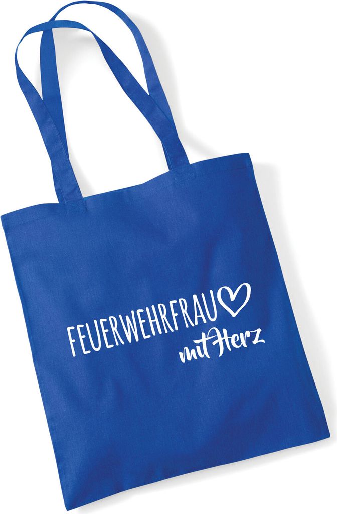 Huuraa Jutebeutel Feuerwehrfrau mit Herz 10 Liter Bright Royal Baumwolle Tasche Geschenkidee