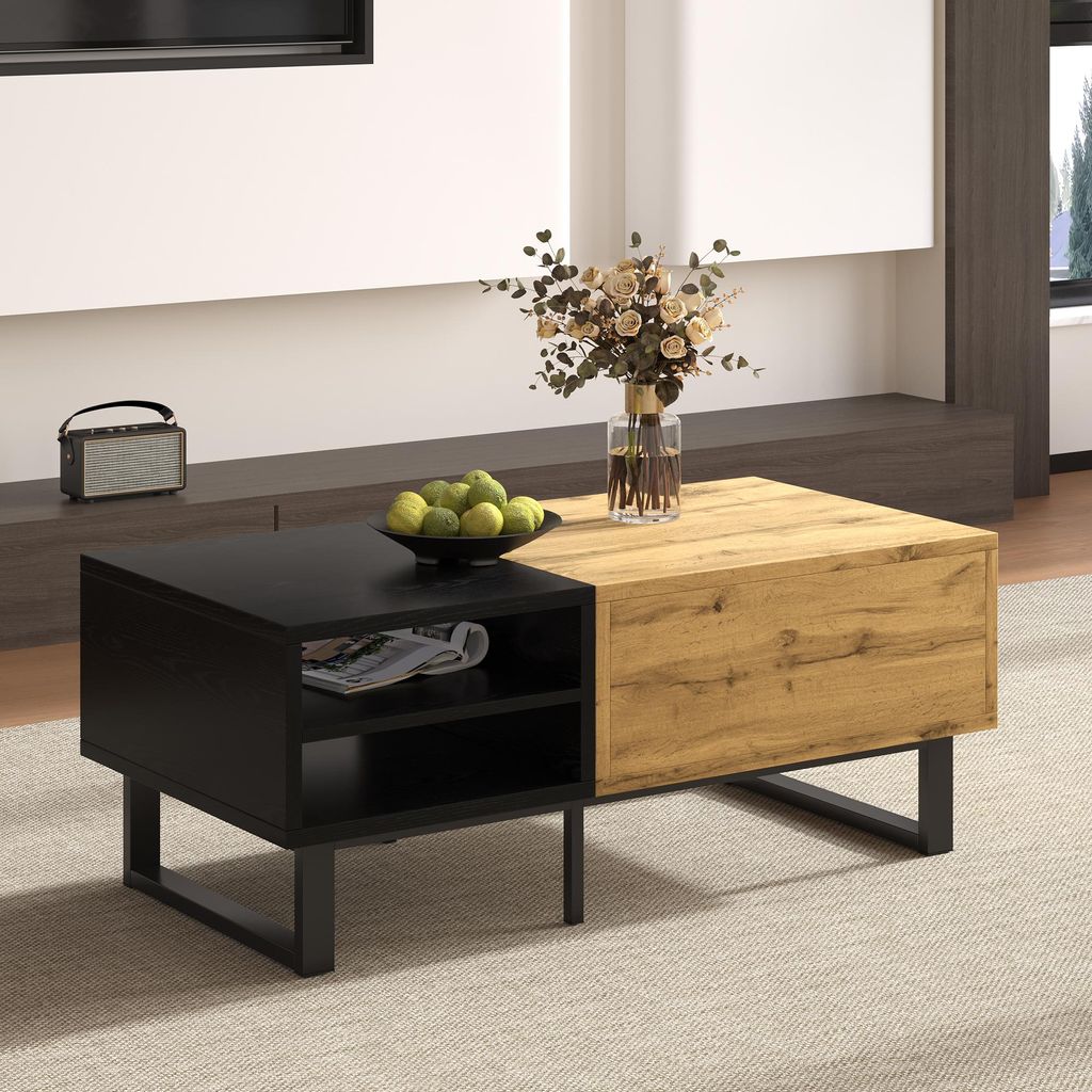 MODFU Table basse bois motif bloc de couleur, rectangulaire Image du produit 