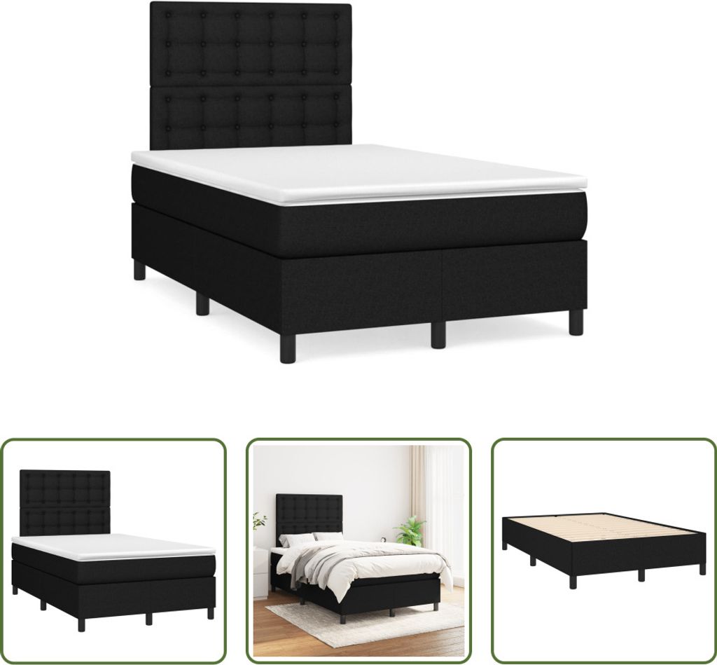 The Living Store Boxspringbett mit Matratze Schwarz 120x190 cm Stoff