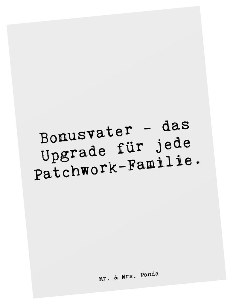 Mr. & Mrs. Panda Postkarte Spruch Bonusvater Upgrade - Weiß - Geschenk, Lebensbegleiter, Handarbeit, Elternteil, Dankbarkeit, Ratschläge, persön...