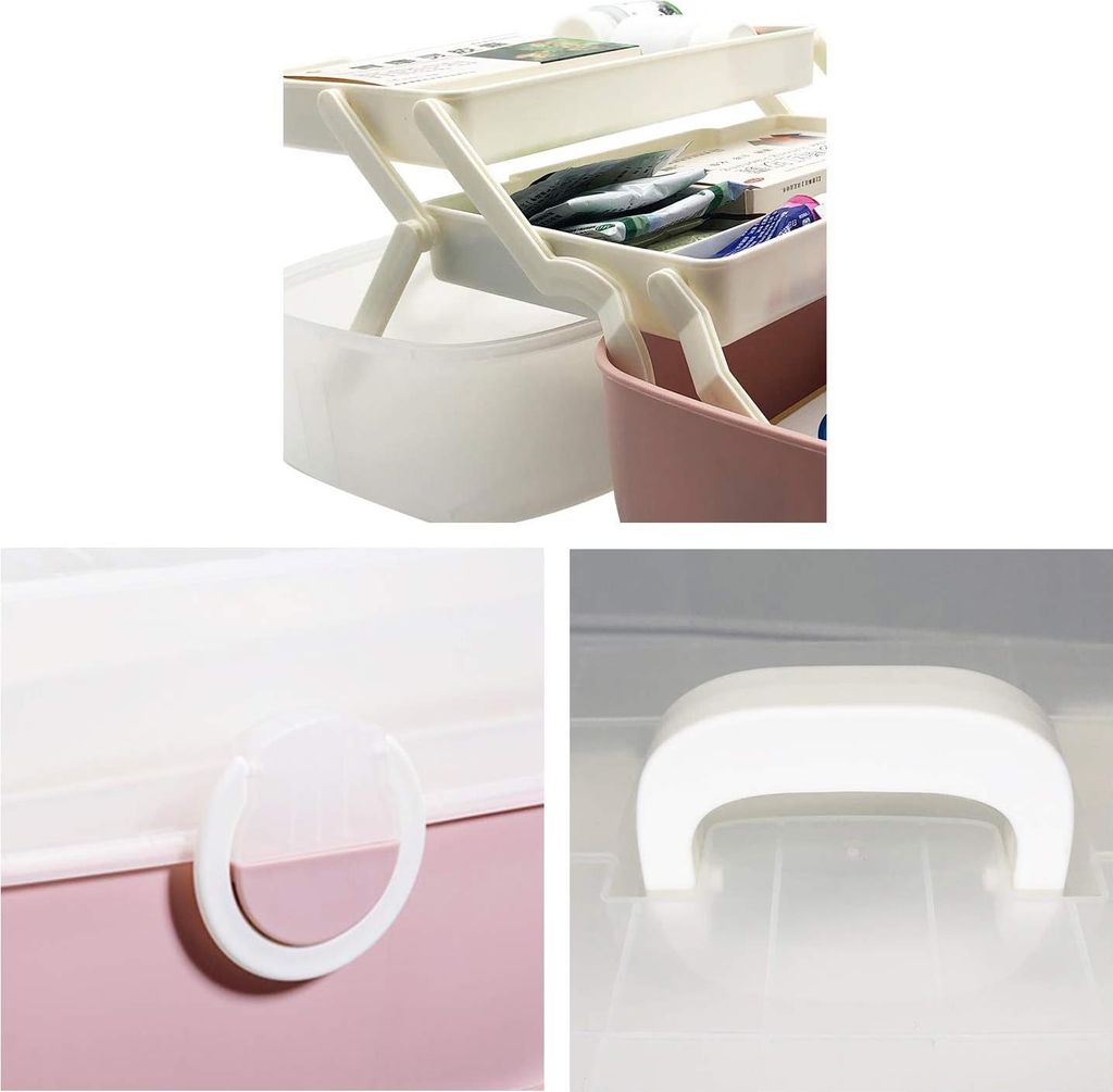 Erste-Hilfe-Box und Medikamentenaufbewahrungskoffer - Tragbarer Organizer für Zuhause und Unterwegs - 3-lagiges Design in Rosa (30 x 19 x 16 cm)