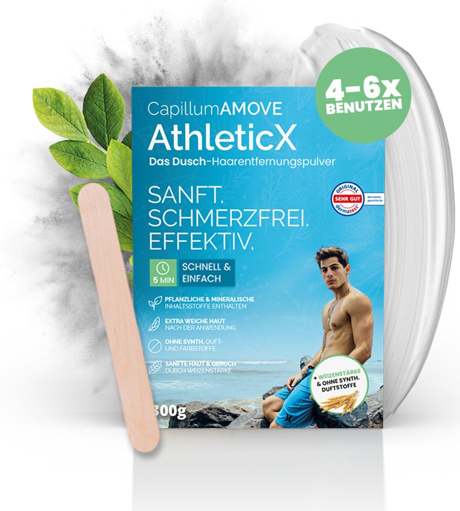 200g Capillum AMOVE AthleticX (Geruchlos) Premium Intim & Körper Enthaarungscreme als Pulver ohne Schmerzen und Reizungen für glatte Haut