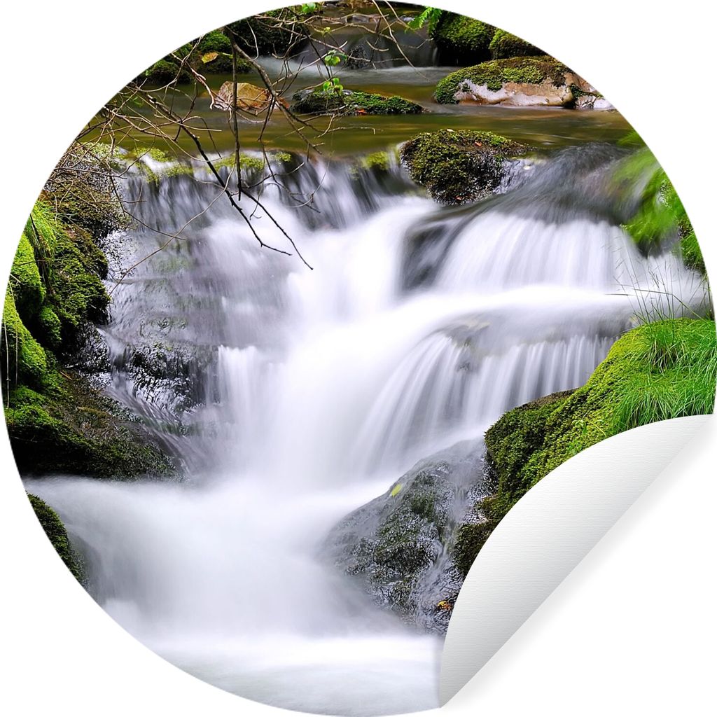 MuchoWow Runde Wandtattoo - Wandsticker Tapete Aufkleber Wasser - Natur - Wasserfall Ø 100 cm Selbstklebend und Repositionierbar - Wandaufkleber...