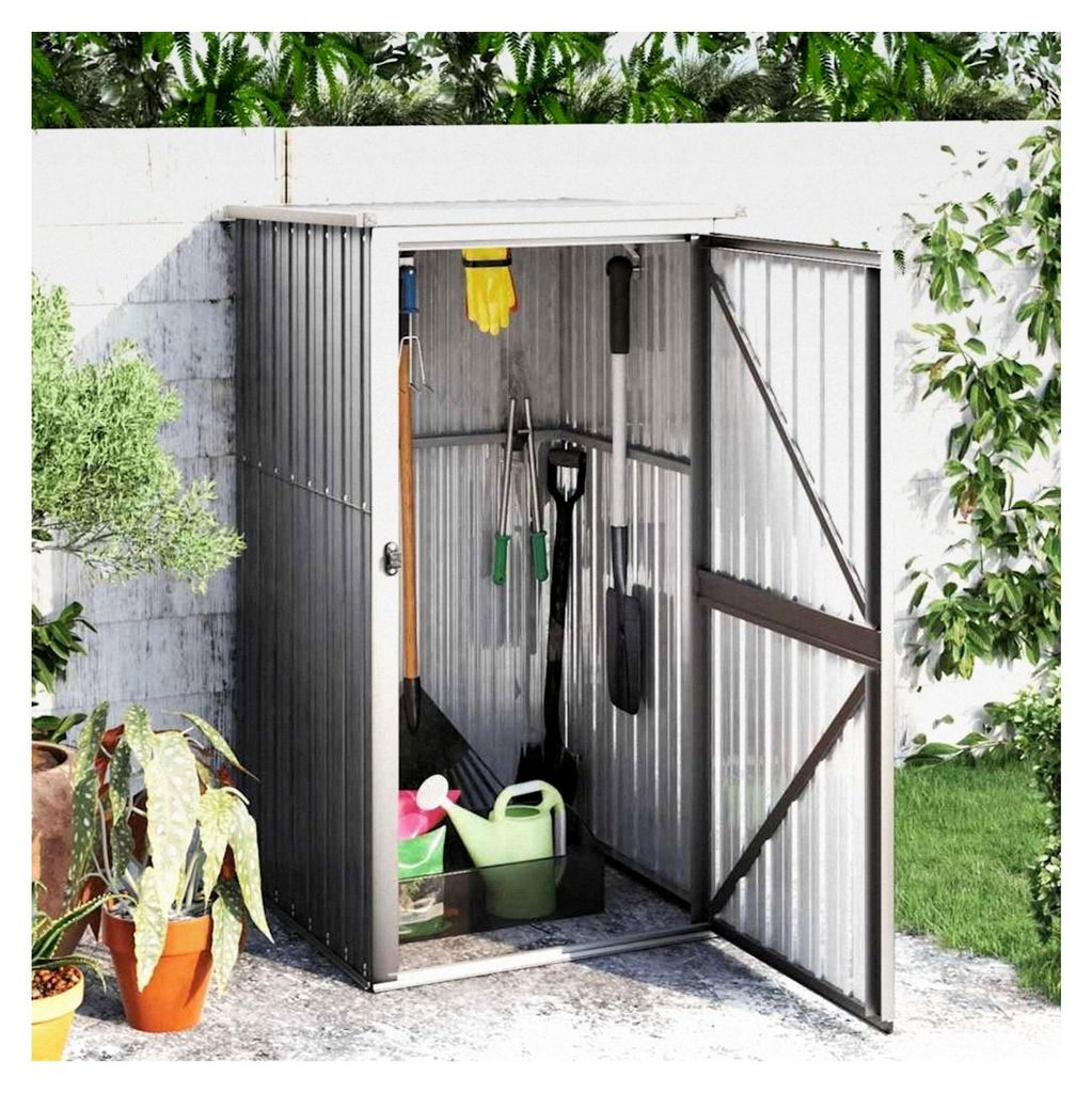 Gartenhaus Grau 88x89x161 cm aus verzinktem Stahl mit Tür, Geräteschuppen für den Außenbereich