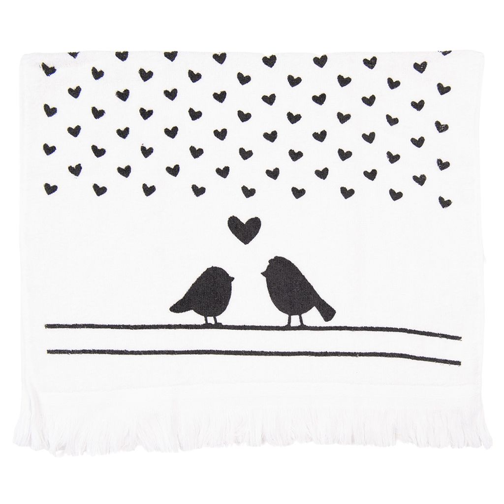 Clayre & Eef Gästehandtuch 40x66 cm Schwarz Weiß Baumwolle Vogel