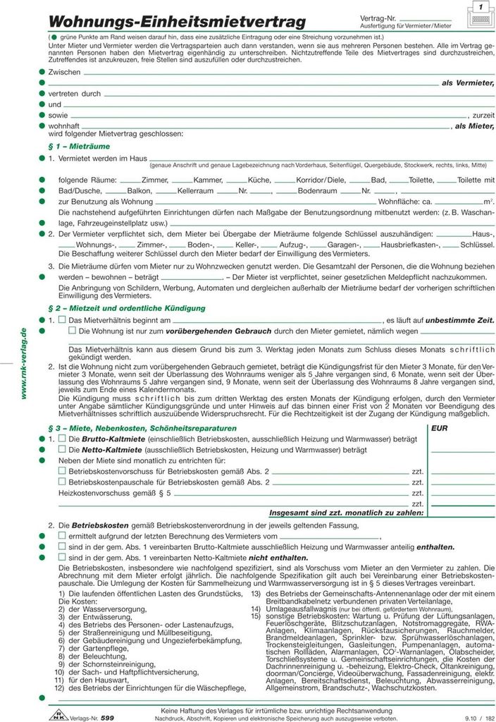 RNK Mietvertrag 599 DIN A4 4Blatt Produktbild 