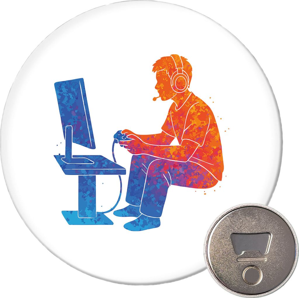 Huuraa Magnet Gaming bunte Silhouette 59mm Kühlschrankmagnet rund Flaschenöffner Geschenkidee