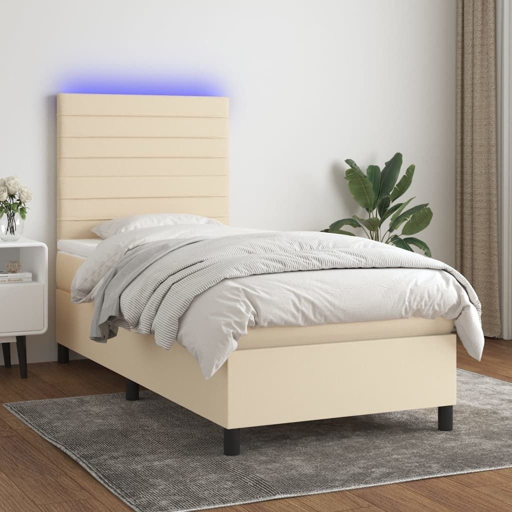 Maison Exclusive - Boxspringbett mit Matratze & LED Creme 90x200 cm Stoff