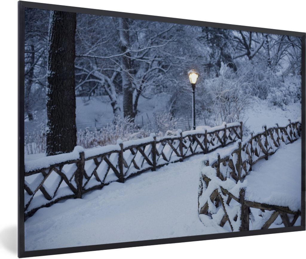 MuchoWow Gerahmtes Poster New York - Central Park - Schnee 30x20 cm - Poster mit Schwarzem Bilderrahmen Wandposter Rahmen Foto Bilder - Kunstdruc...