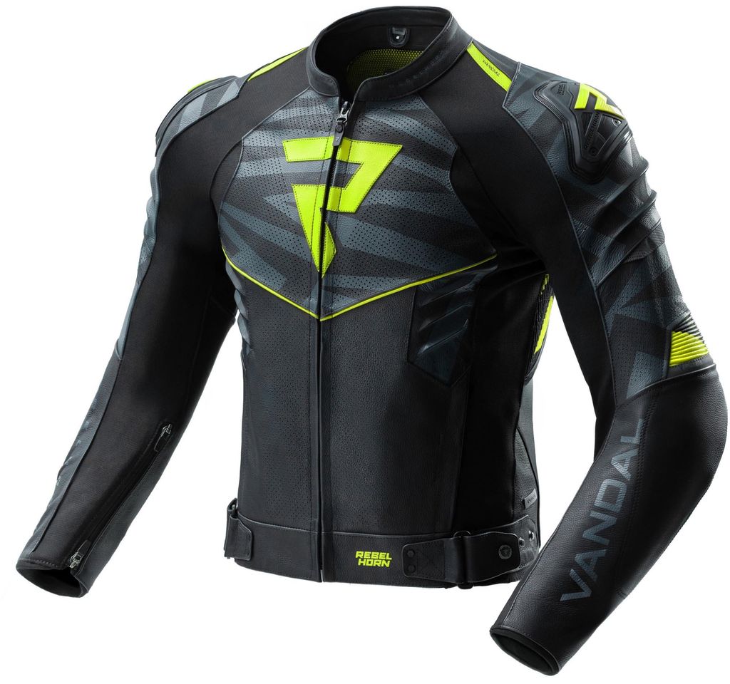 Rebelhorn Vandal 2 Motorrad Lederjacke, schwarz/grau/gelb, 48