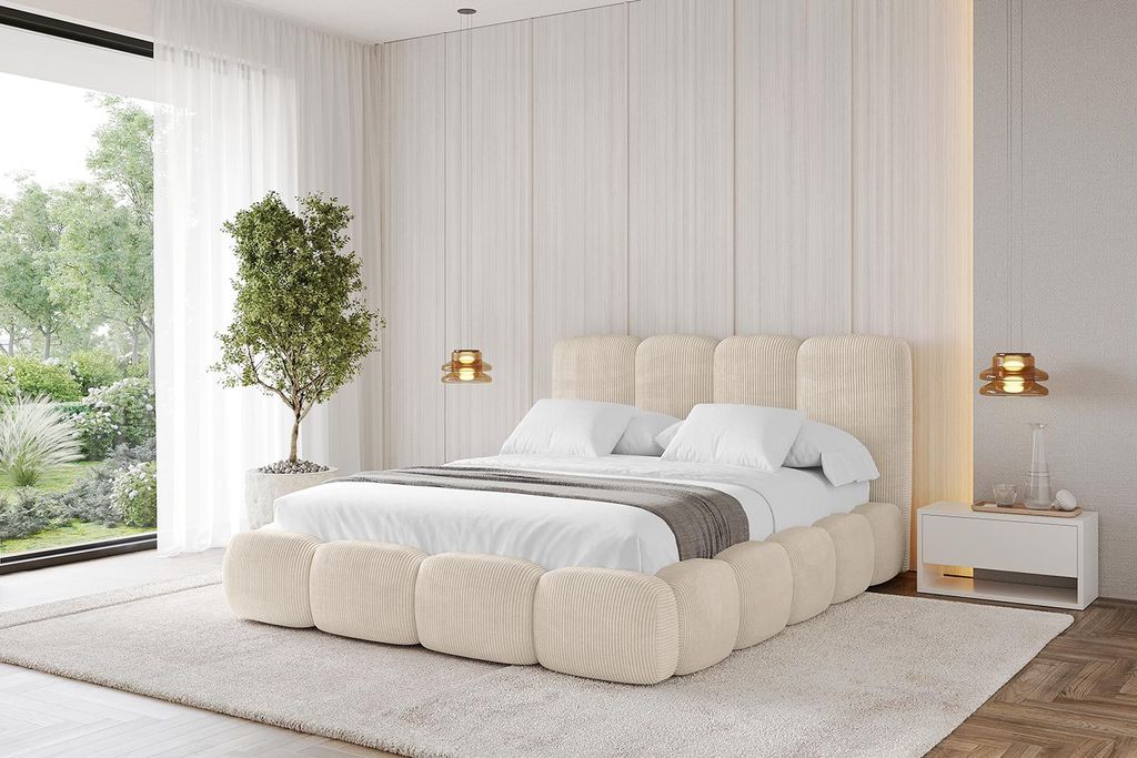 ALTDECOR Polsterbett mit Bettkasten und Lattenrost, Bett mit Matratze H3/H4, Kopfteil, Boxbett, Doppelbett mit Stauraum - KALA 160x200 Beige