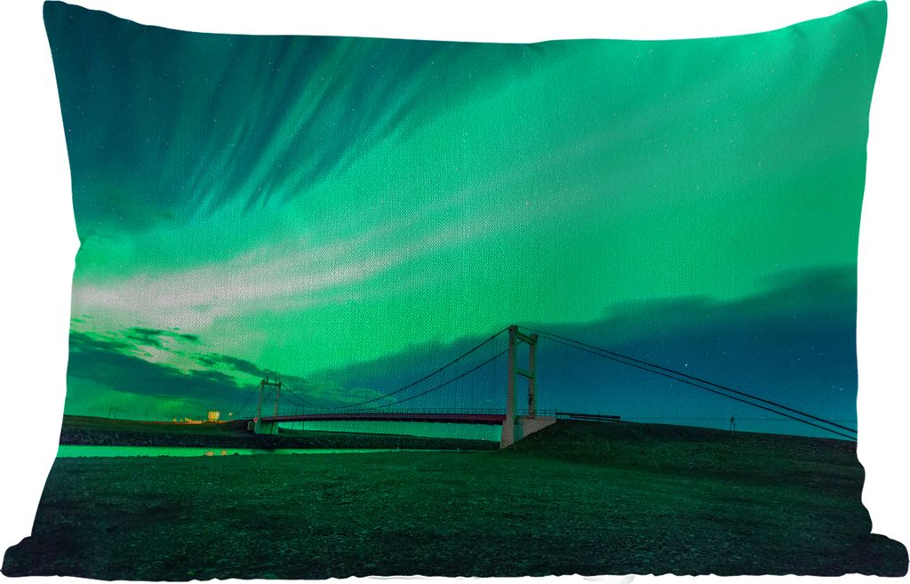 MuchoWow Outdoor Kissen - Nordlichter - Brücke - Island - 60x40 cm - Wetterfest - Lounge Kissen - Zierkissen - Kissen für Innenräume