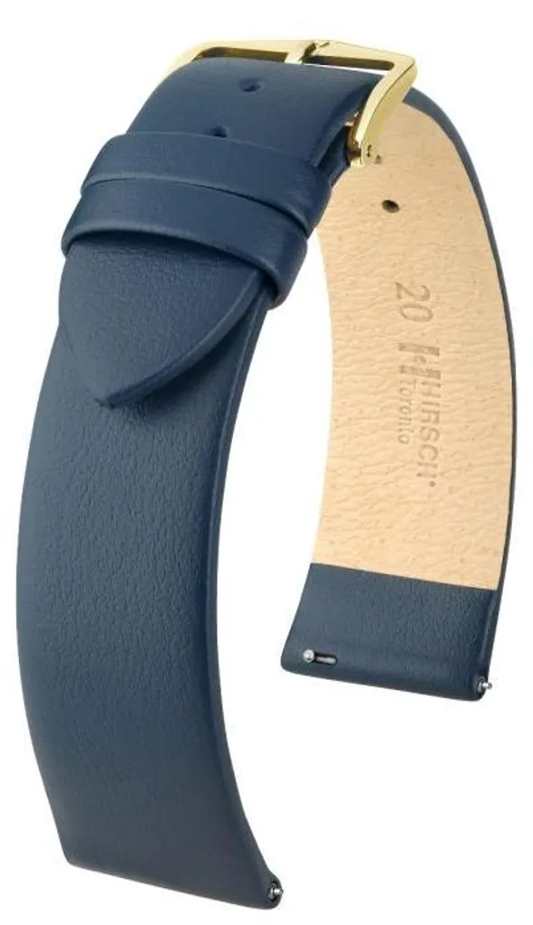 Bracelet montre cuir de veau bleu Hirsch Toronto 20 mm finition grainée
