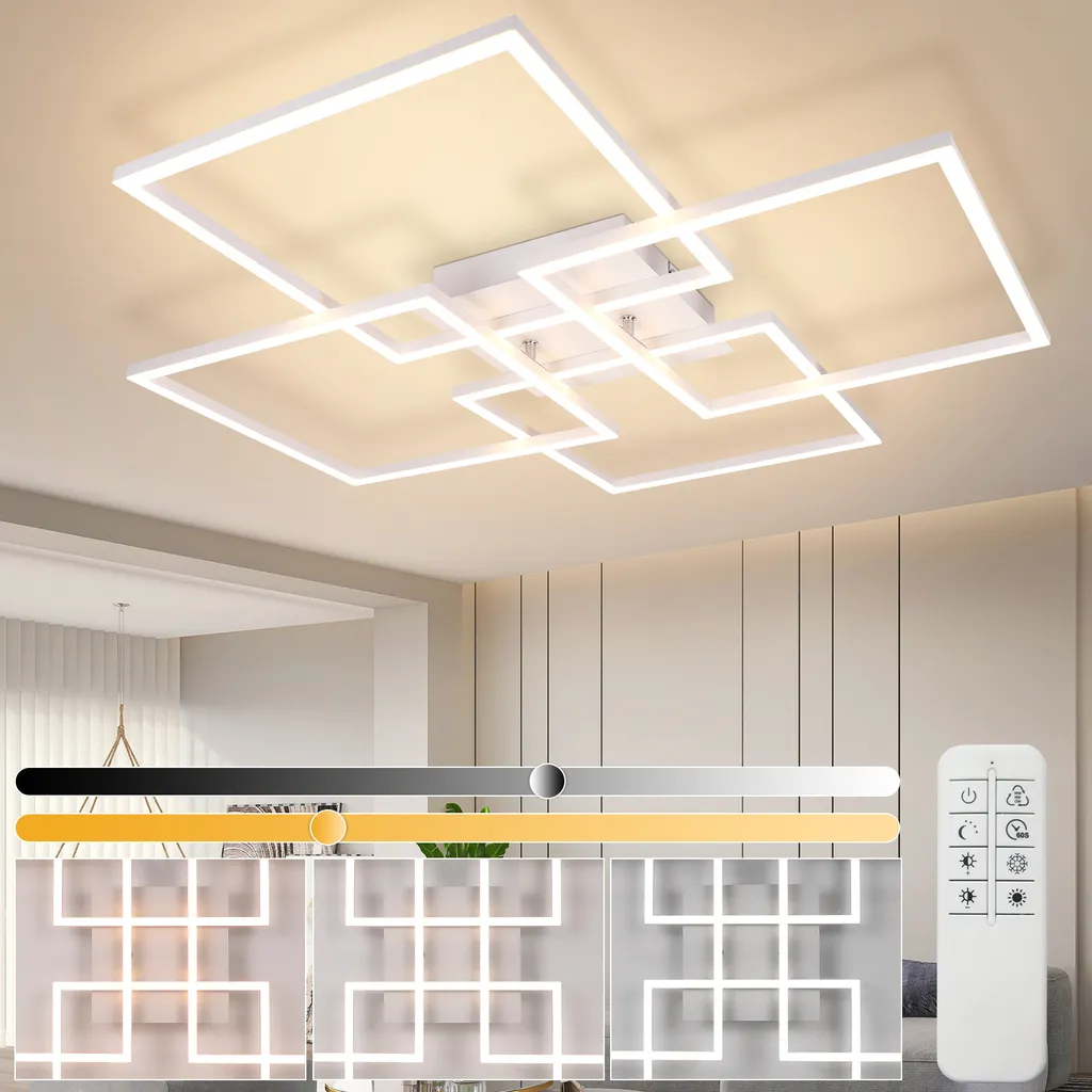 ZMH plafoniera LED soffitto soggiorno 4 cornice bianca camera da letto lampada moderna soggiorno lampada 32W 3000K cucina lampada bianco caldo sala da pranzo lampada rettangolare design per camera da letto sala da pranzo - 1
