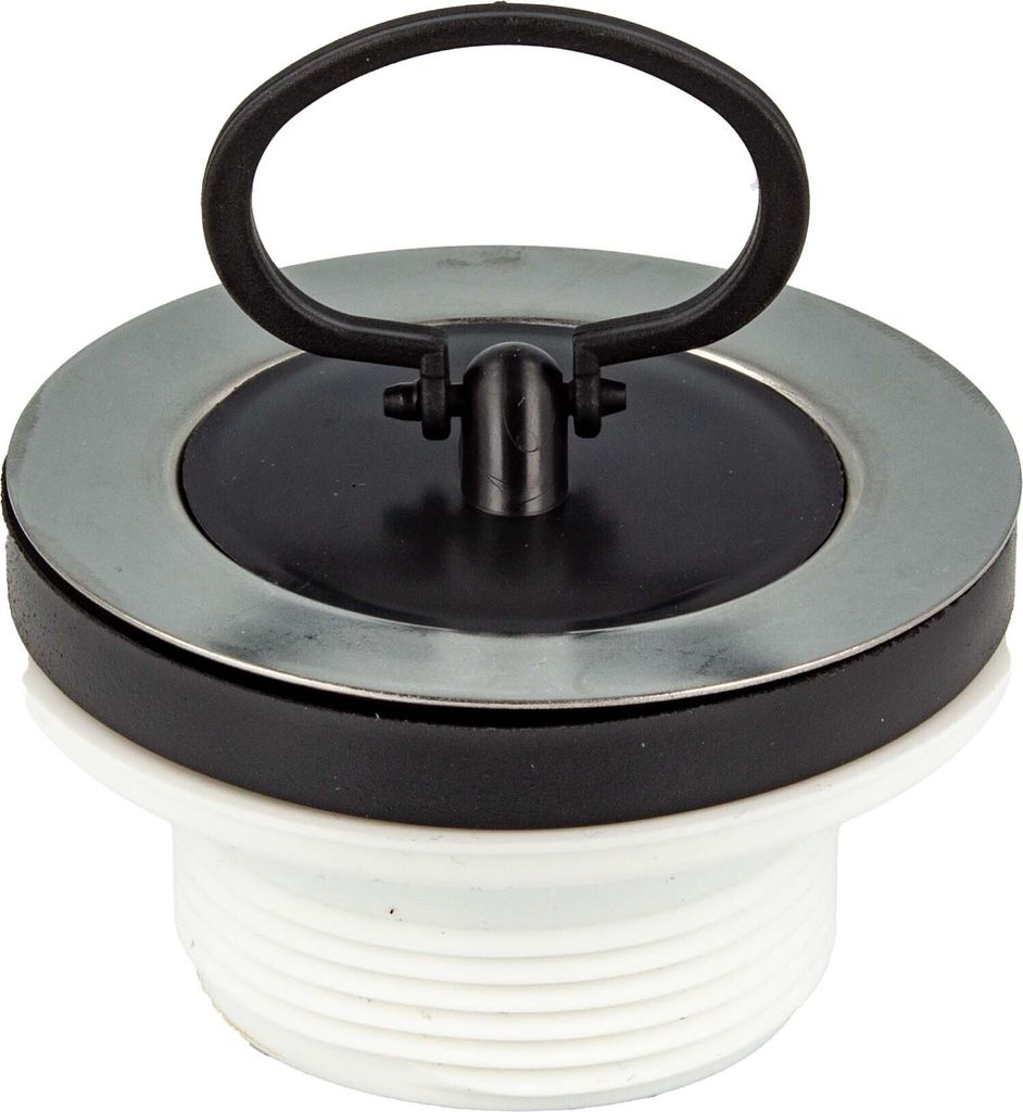 A close-up studio shot of a drain valve with a stopper.