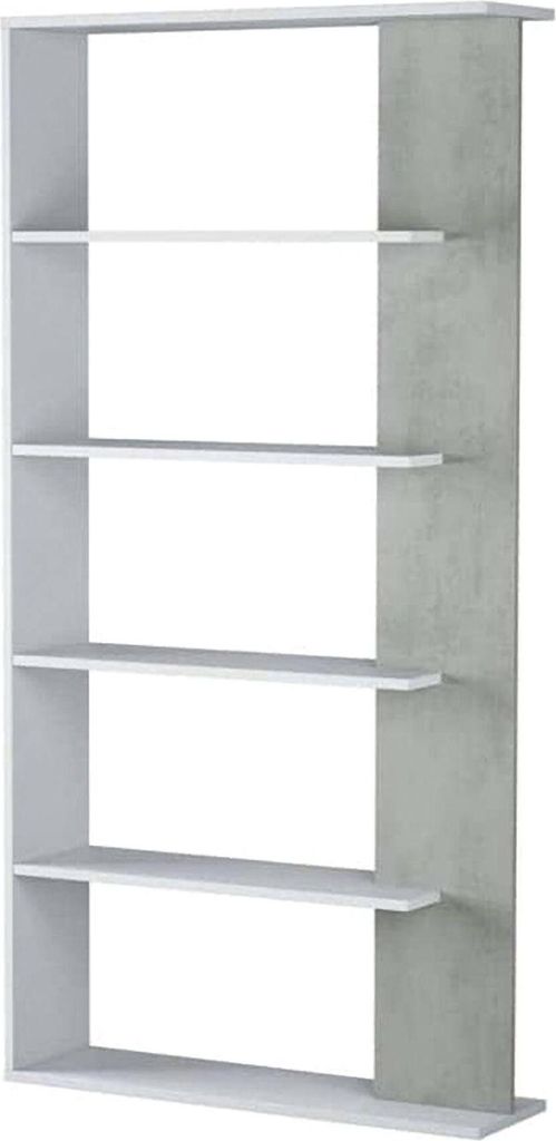 Bücherregal Dblanc, Doppelseitiges Bücherregal mit 5 Böden, Büro- oder Schlafzimmertrennregal, 90x25h180 cm, Weiß und Zement