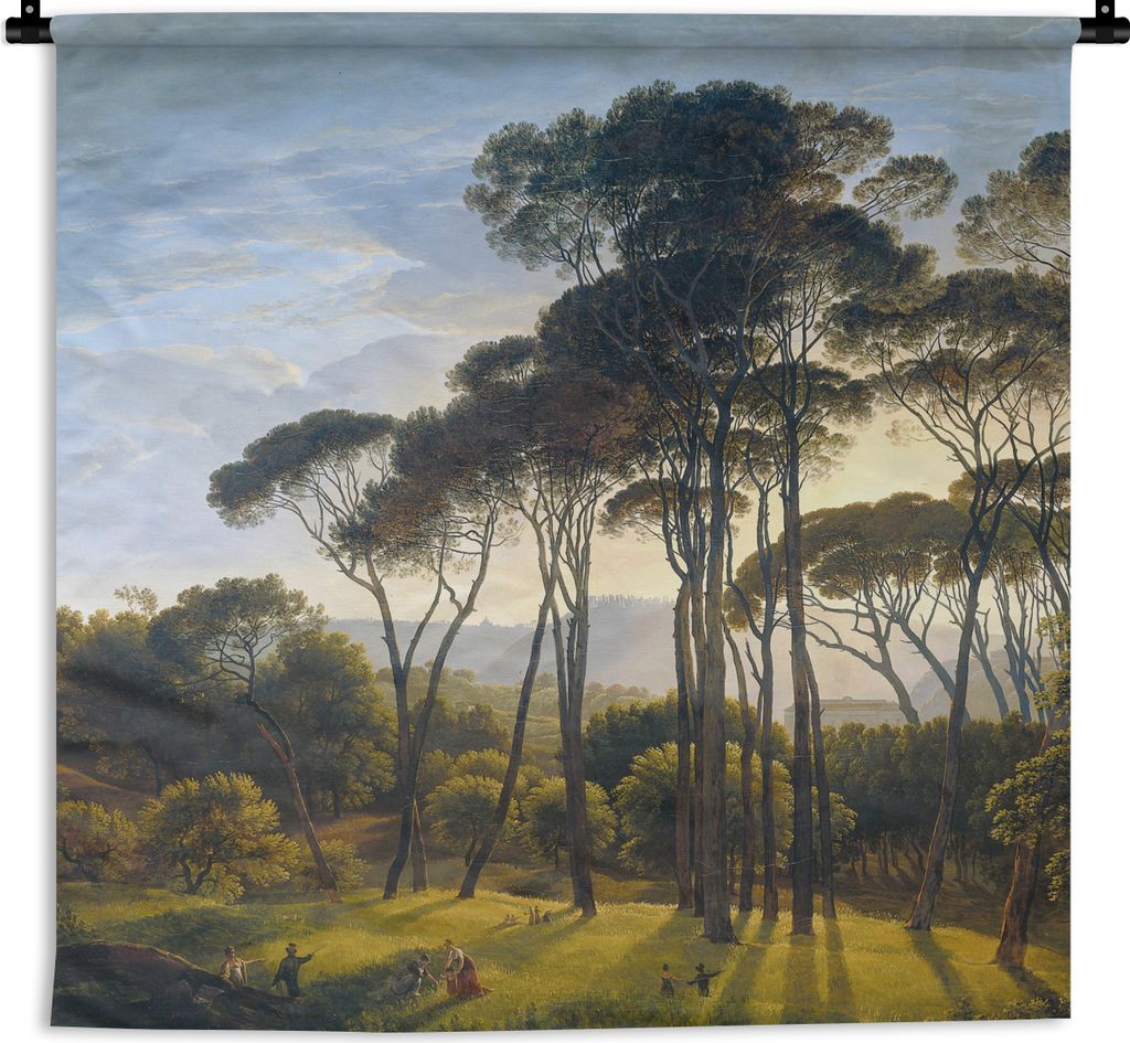 MuchoWow Wandteppich Wandbehang Italienische Landschaft mit Zirbelkiefer - Kunst - Alte Meister 90x90 cm Tapisserie Dekoration Wandtuch - Wandauf...