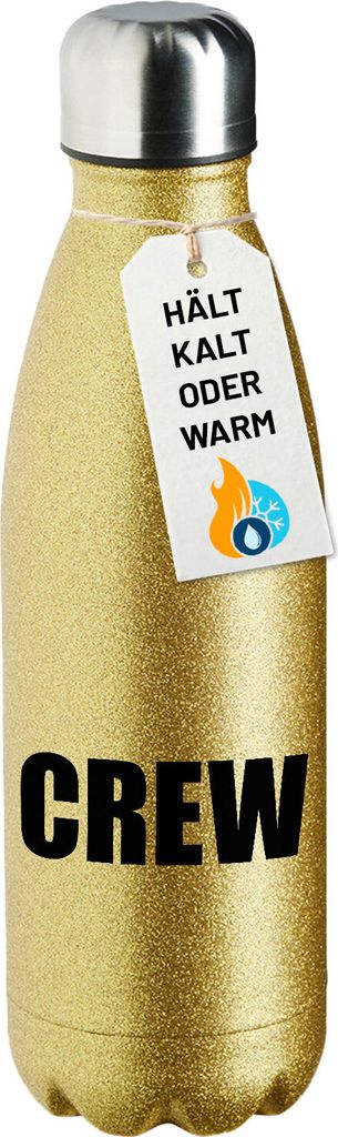 Huuraa Trinkflasche Crew Schriftzug 500ml Gold Edelstahl Wasserflasche Trinkflasche Geschenkidee