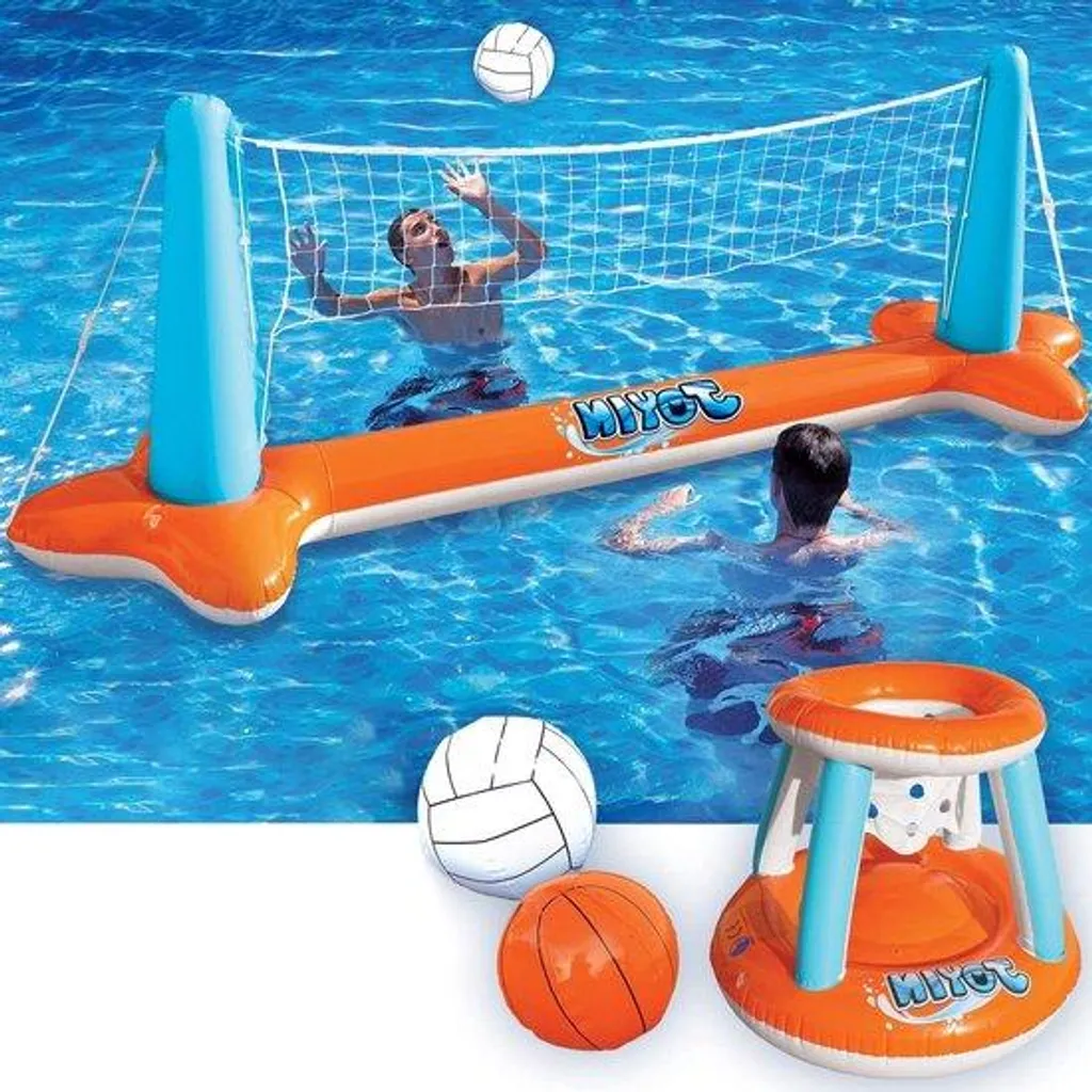 Piscine gonflable de loisirs avec jeux de volley et basket pour enfants