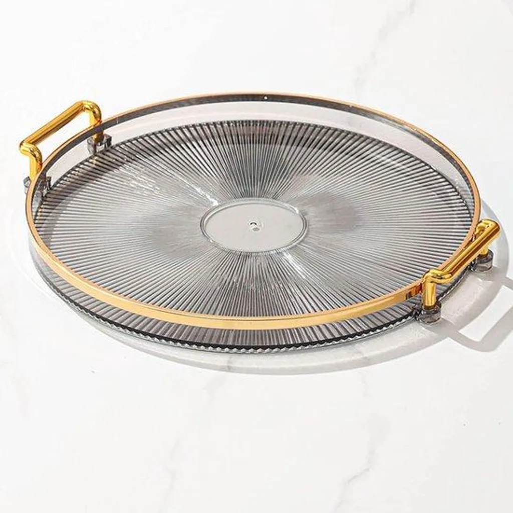 Plateau de coiffeuse gris fumé pour parfum et maquillage avec doré