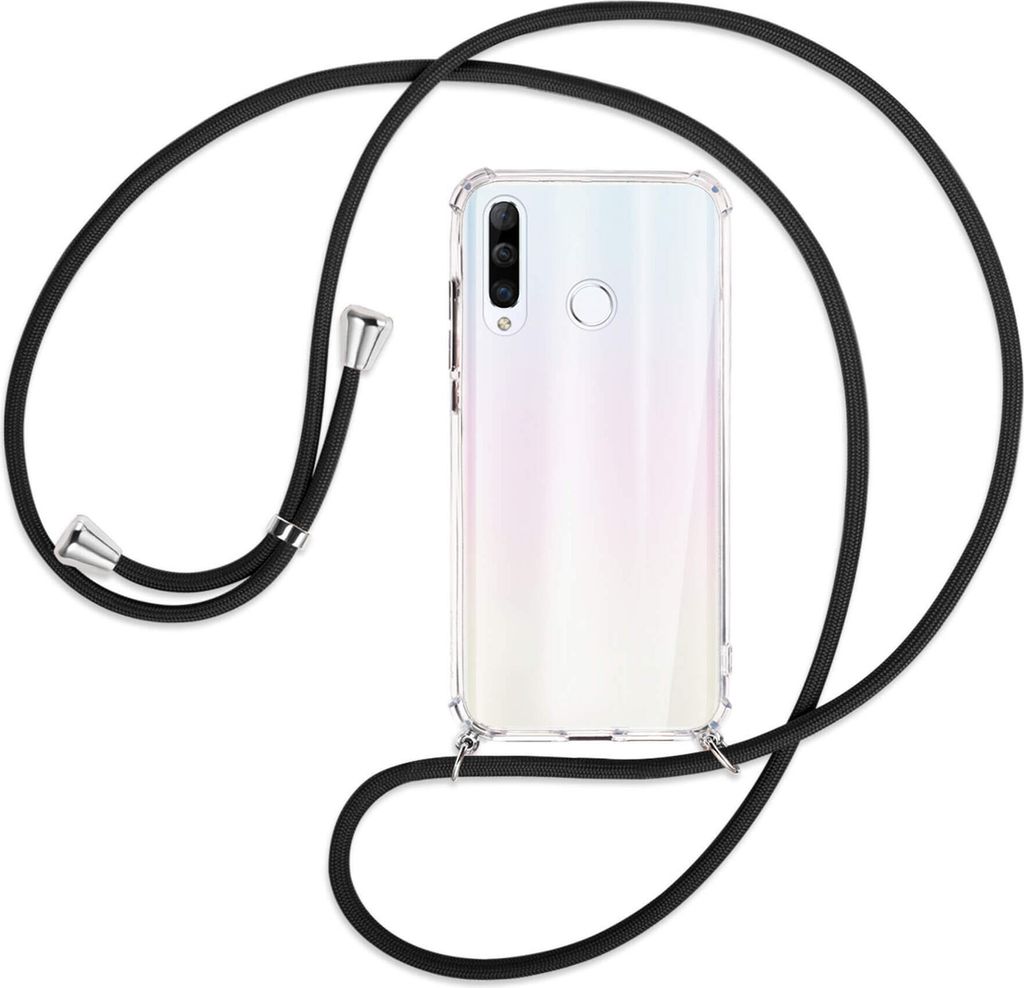 Handykette Backcover-Schutzhülle mit Band (Metall silberfarben) für Huawei P30 Lite - schwarz