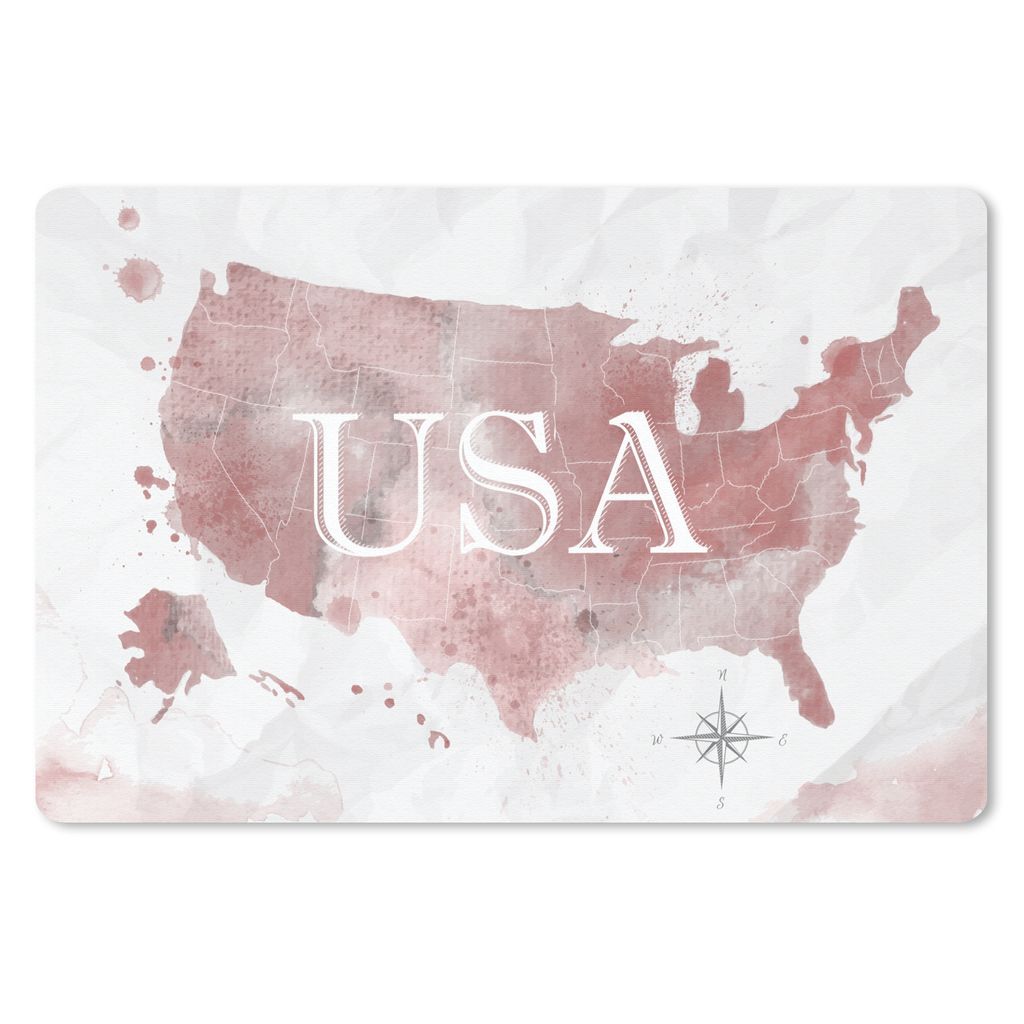 MuchoWow Schreibtischunterlage Karte - Amerika - Aquarell 60x40 cm - XXL Mauspad - Großes Mauspad