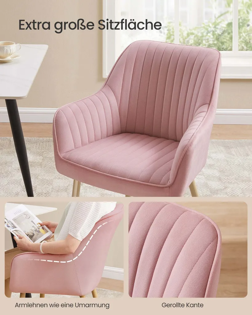 Fauteuil de Lecture Velours Rose - Siège Confortable pour Chambre Rootz