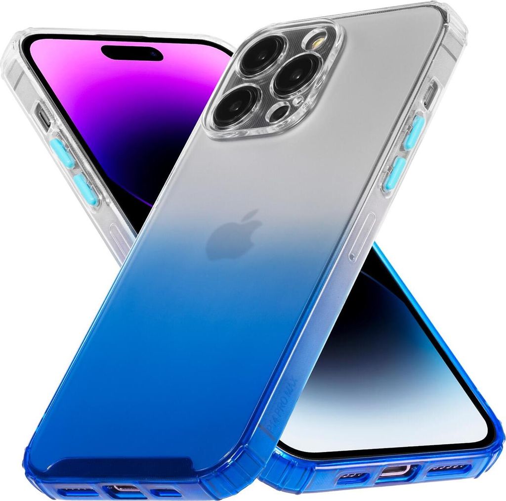 Conie Farbverlauf Schutzhülle für iPhone 14 Pro Max Silikon Case Kamera Schutz Cover Hülle in Blau matt