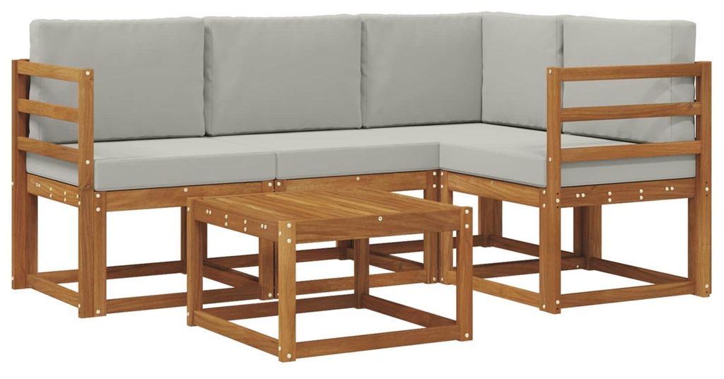 vidaXL Outdoor-Sofagarnitur mit Kissen 5 pcs Natürlich und Hellgrau
