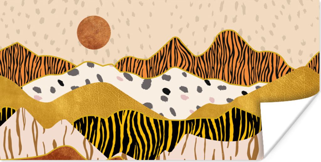 MuchoWow Poster Tiger Druck - Pastell - Gold - Druck - Tiger - Abstrakt 80x40 cm - Wanddeko