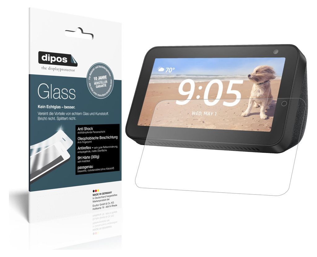 2x Schutzfolie für Amazon Echo Show 5 matt - Anti-Shock 9H Folie dipos Glass