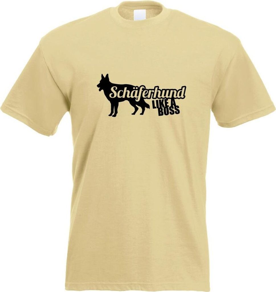 Kiwistar - T-Shirt - Khaki - Schäferhund Like a Boss Dog Herren Funshirt Bedruckt Design Sprüche Spruch Motive - mit Motiv Bedruckt - Funshirt De...