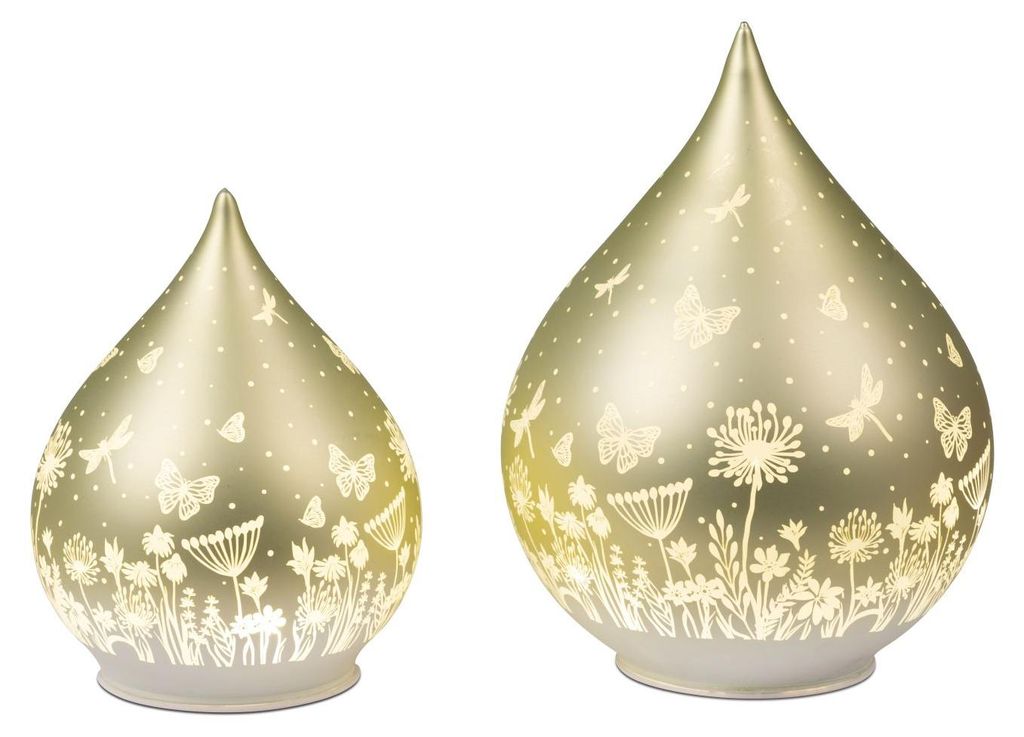 2er Set LED Dekoobjekt Tropfen Blumenwiese grün 15 + 21cm Formano F26