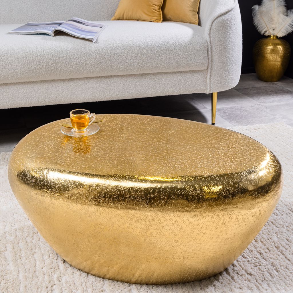 riess-ambiente Handgefertigter Couchtisch STONE 75cm gold Metall Hammerschlag Design
