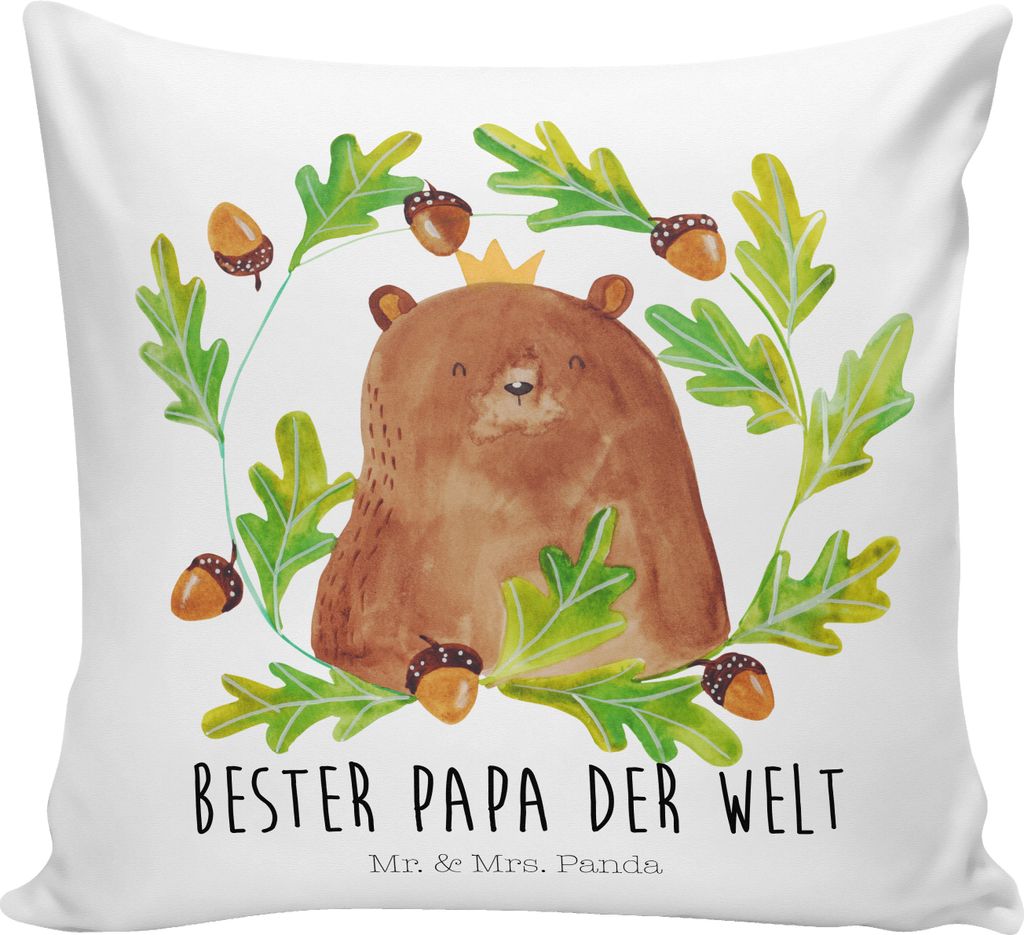 Mr. & Mrs. Panda Deko Kissen Bär König - Weiß - Geschenk, Vater, kuschelkissen 40x40, Sofa, Papa, Daddy, Teddy, Bester, Zierkissen, Polster, Vat...