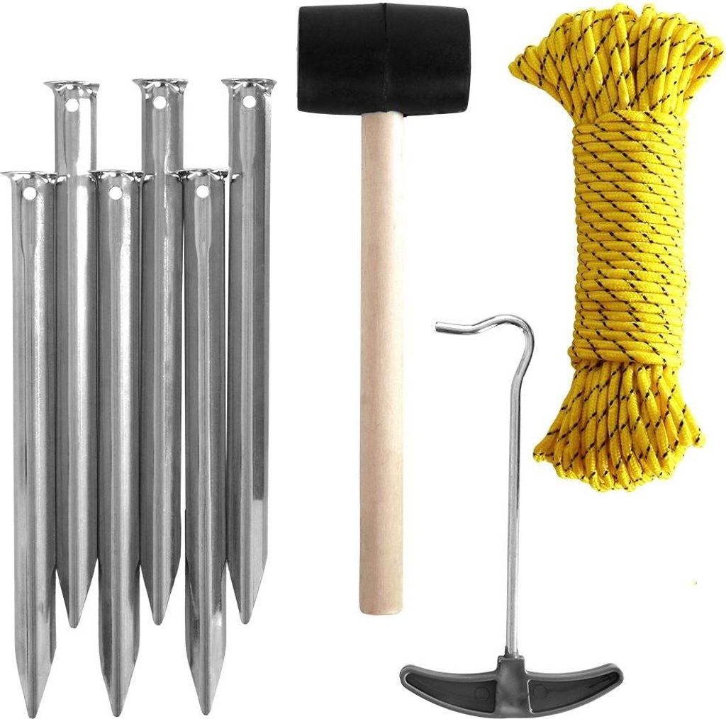 Kit de camping complet 9 pièces : marteau, corde, piquets Image du produit 