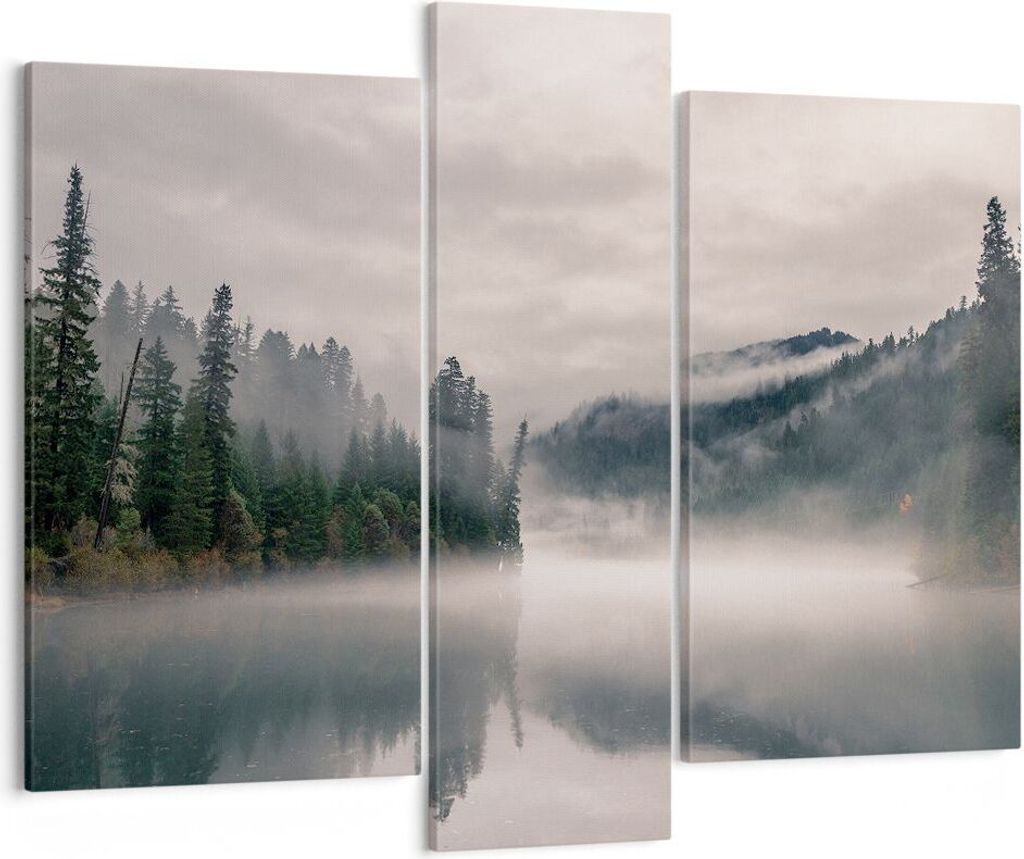 Bild auf Leinwand - Leinwandbild - 3 Teile - Reflexion Nebel Landschaft - 95x80cm - Wand Bild - Wanddeko - Wandbilder - Leinwanddruck - Bilder - Wa...