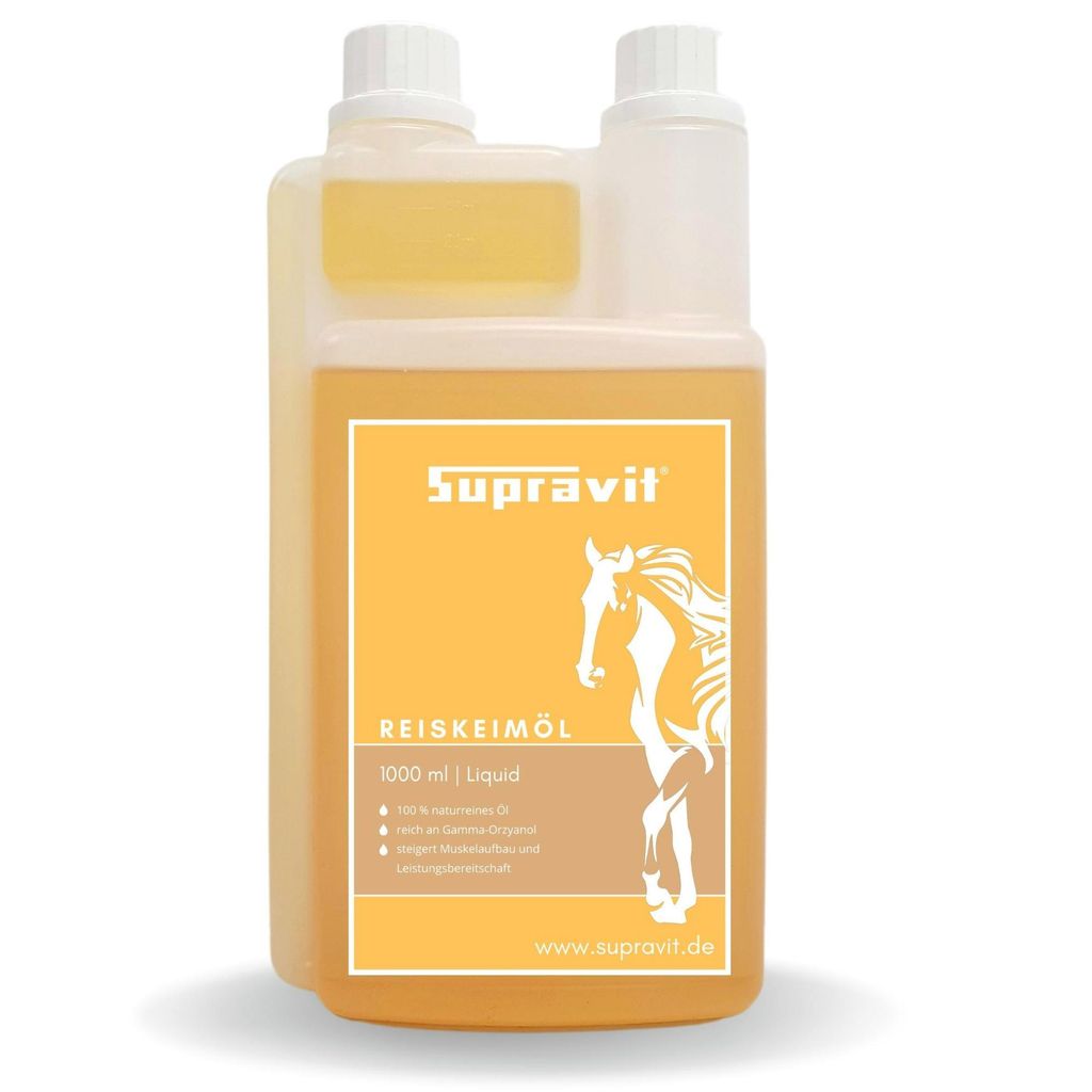 Supravit Reiskeimöl für Pferde 1 Liter | 100% naturrein – kaltgepresst & reich an Gamma-Oryzanol | Hochwertiges Ergänzungsöl