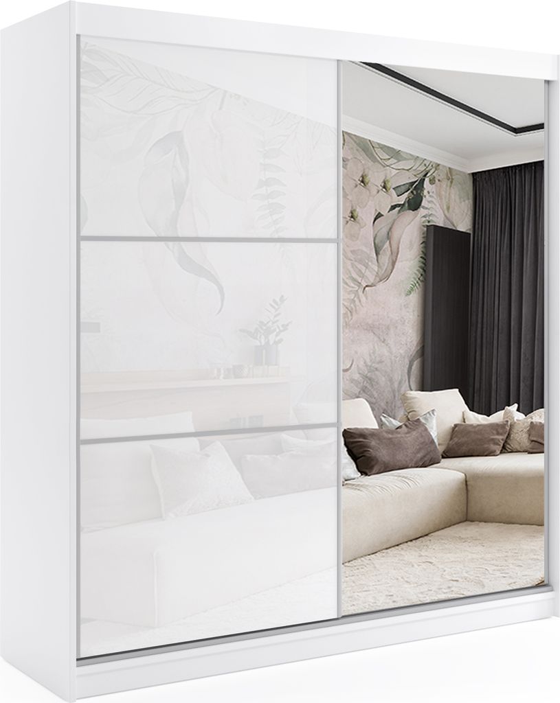 ALTDECOR Kleiderschrank mit Spiegel und Schiebetüren, kugelgelagerte Führungsschienen und Aluminium-Leisten - VIVONA - mit LED-Beleuchtung und Fe...