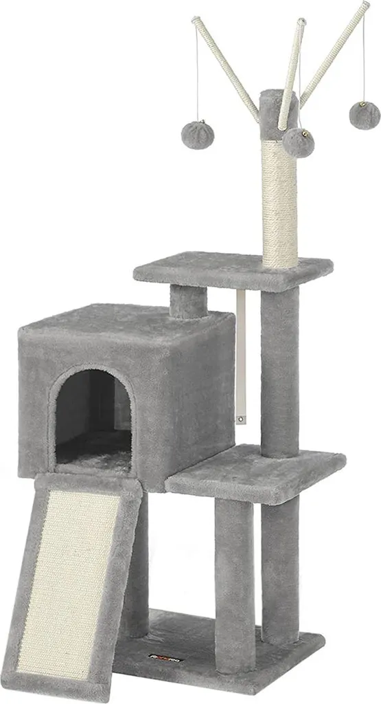 Arbre à chat 3 balles peluche : poteaux sisal, plateforme, confort doux