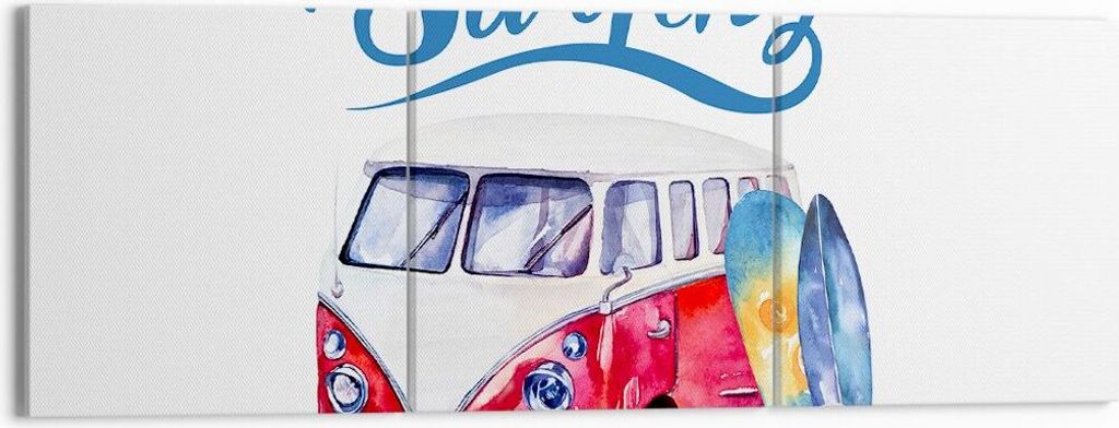 Bild auf Leinwand - Leinwandbild - Aquarell Surfbrett Palme Bäume - 150x50cm - Wand Bild - Wanddeko - Leinwanddruck - Bilder - Kunstdruck - Wandde...