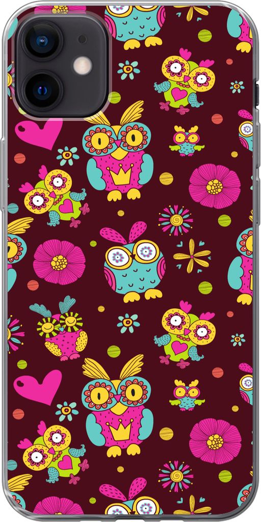 MuchoWow Handyhülle Schutzhülle Hülle für Telefoonhoesje iPhone 12 mini Mädchen - Eule - Schokolade - Muster - Mädchen - Kind - Kinder Sili...