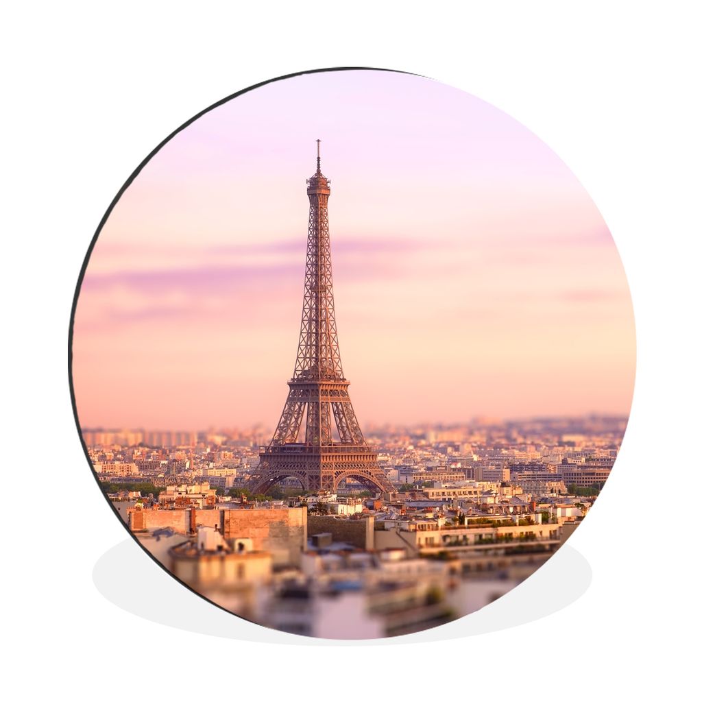 MuchoWow Aluminium Wandkreis Blick über Paris mit dem darüber aufragenden Eiffelturm Ø 60 cm Wanddeko Modern Wohnzimmer - Wand Kreis - Wandbil...