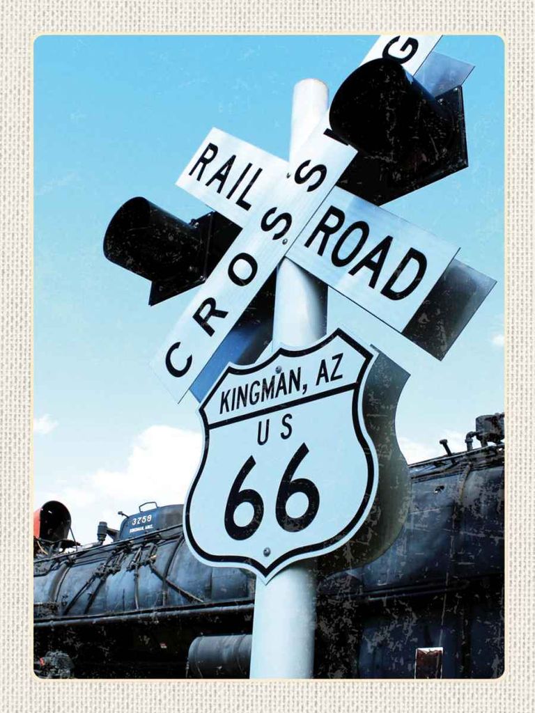 vianmo Holzschild 40x30 cm Amerika Route 66 Kingman AZ Crossing Bildmotiv Reisemotiv USA