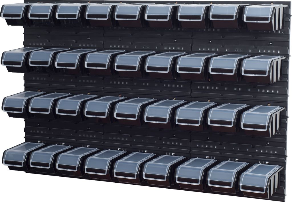 Stapelboxen Wandregal Sichtlagerkästen 6 x Wandregal Lagersystem 36 Boxen schwarz